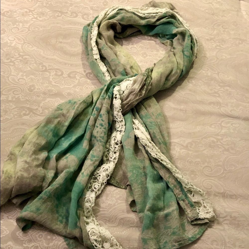 Kimchi Blue Green Scarf With Crochet Detail